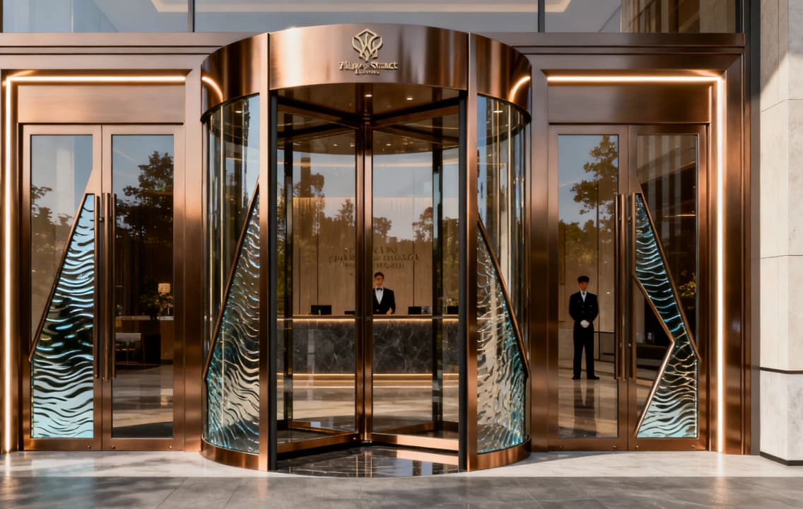 Luxury hotel entrance revolving glass door