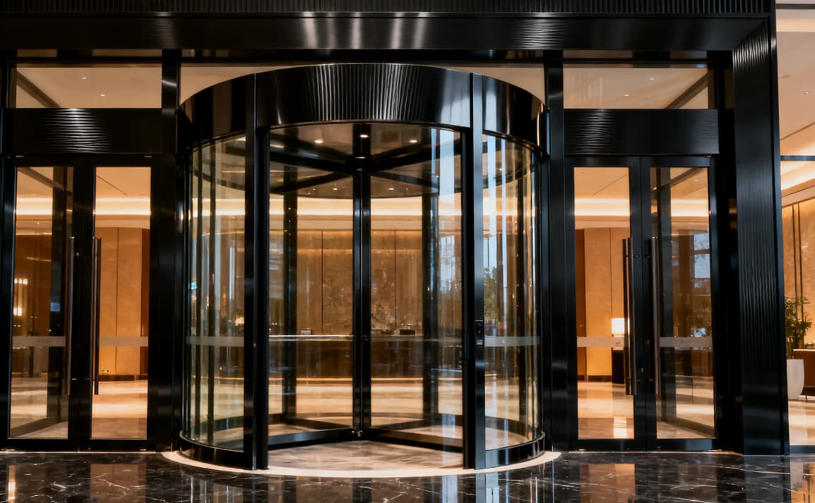 Luxury black stainless steel revolving entrance door