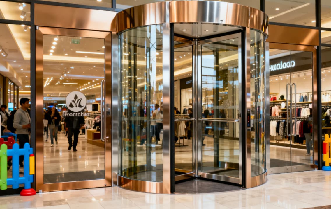 Modern mall entrance revolving door