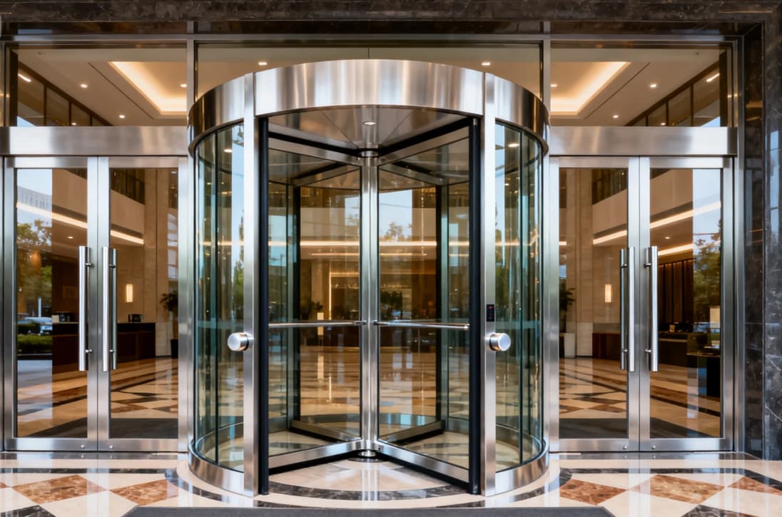 Hand-operated stainless steel revolving door