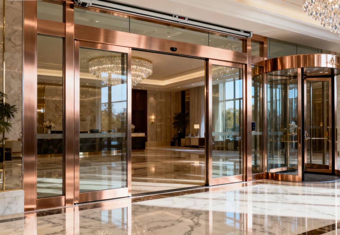 luxury stainless steel glass sliding door for hotels